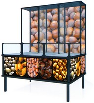 espositore dispenser merci sfuse frutta secca,legumi e pane