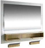 due posti lavoro parrucchieri con ceramiche e specchio, mobile in laminato e poggiapiedi AT4037