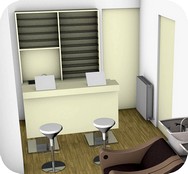 disegno di progettazione per postazione trucco in arredo parrucchiere