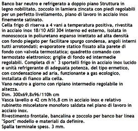 caratteristiche bancone bar con lavello e cella frigo TORI8001