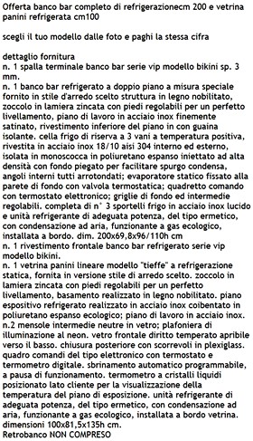 caratteristiche bancone bar frigo con vetrina tavola fredda TORI7001