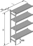 ingombro sezioni scaffali alluminio