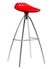 sgabello alto con 4 gambe cromate e sedile in acrilico trasparente rosso 454