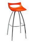 sgabello per bar con gambe cromate e sedile in plastica arancione 455