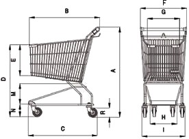 misure carrello spesa per supermarket