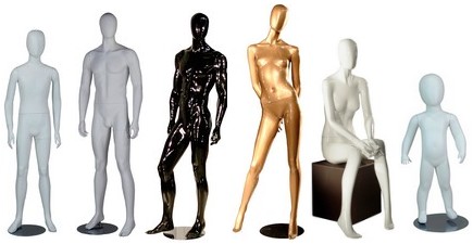 presentazione manichini uomo donna bambino in bianco o colorati con testa uovo