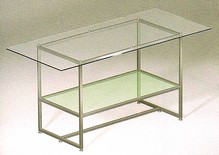 banco inox con piano cristallo 180 x 80 e piano inferiore vetro 01