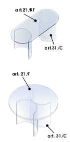basamenti curvi e top in vetro per tavoli cristallo