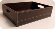 cesto rettangolare in similpelle tabacco con manici cm 43x32x12 ATPE0067
