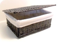 cesto rettangolare con coperchio e fodera laccato nero AT0591
