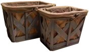 2 cesti in legno intrecciato con fodera cm 43 x 31 x 30 h