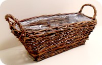 cesta rettangolare in salice dipinto scuro con maniglie e rivestimento interno plastica AT0951.50