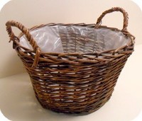 cesta rotonda alta in legno salice tinto scuro con maniglie e interno plastica AT09572