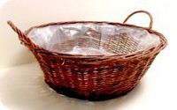 cesta rotonda con maniglie in legno salice scuro interno plastica AT0961