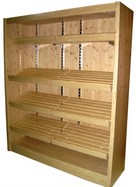 scaffale frutta verdura in legno con spalle