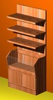 scaffalatura per panetteria in legno con cesto pane e mobiletto chiuso
