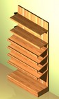 scaffale murale in legno per vini con piani inclinati