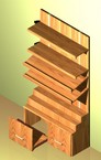 scaffali in legno con cassettoni per bottiglie veino e mobile con gradinata