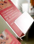 particolare dell'espositore in plexiglas porta depliant su montanti PALO