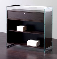 banco di servizio con spalle vetro e modulo a giorno e cassetto cassa