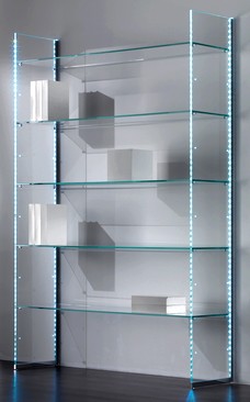 scaffale murale in vetro con illuminazione led per articoli regalo cosmesi