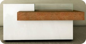 banco cassa con inserto laminato pietra e vetrina teca AT4BCL