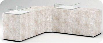 bancone angolare moderno con 2 vetrine a teca