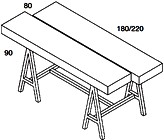 tavolo espositore con cavalletti metallo e piano laminato tavola legno