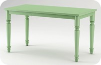 tavolo in stile contadino laccato in verde con gambe tonde
