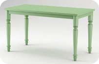 tavolo in stile contadino laccato in verde con gambe tonde
