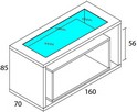 tavolo servizio grande cm 160 con piano vetro e cubo