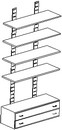 scaffale con 4 piani e mobile cassettiera a 2 cassetti