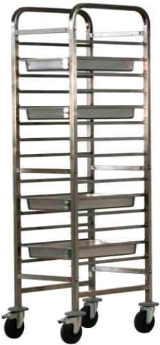 carrello inox per gastronorm 1-1 a 14  ripiani con ruote e paracolpi