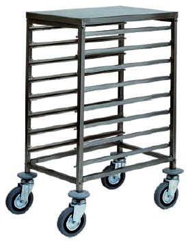 carrello inox per gastronorm 1-1 a 8 ripiani con ruote e paracolpi
