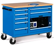 banco lavoro carrello con impianto elettrico e aria con cassetti e piano legno ATFCBH6100604