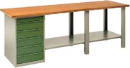 banchi da lavoro per officina con top in legno e cassettiera porta utensili a 6 cassetti