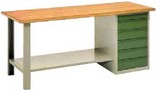 banco da lavoro con 1 cassettiera portautensili e top in legno