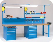 posto lavoro cm 300x80 con cassettiere e illuminazione neon mensole ATFBIA598S1