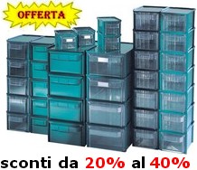 blocco cassetti in plastica verde o trasparenti sovrapponibili