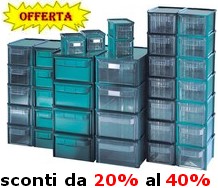 cassettiere in plastica verde o trasparente sovrapponibili