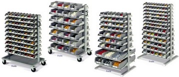 carrelli e scaffali porta contenitori minuteria per magazzini e officine