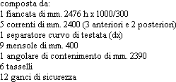 rastrelliera di collegamento monofronte con divisori cm 240