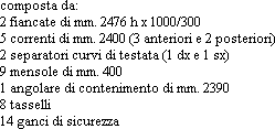 rastrelliera monofronte di base cm 240